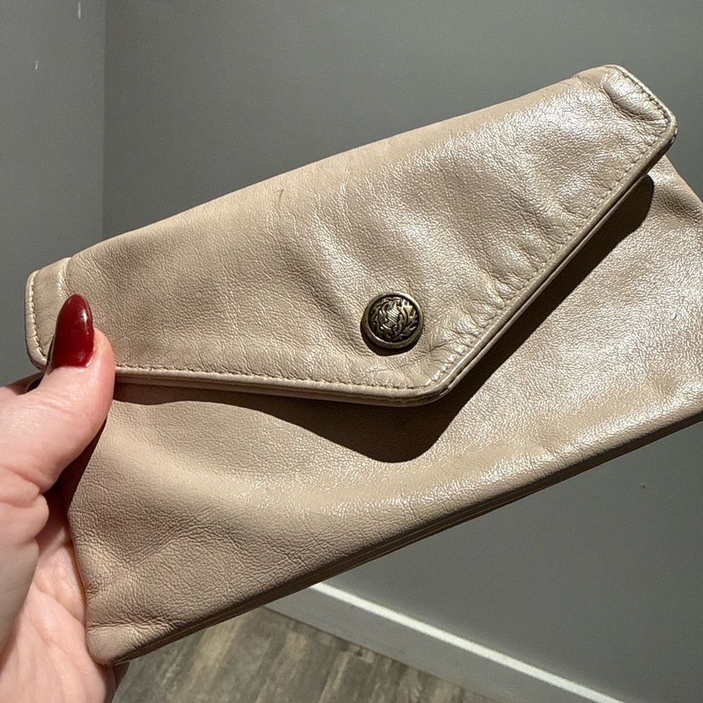 Club Monaco Soft Leather Envelope Clutch Taupe Neutral Foldover